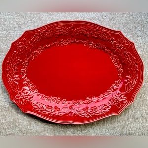 BORDALLO PINHEIRO Large Platter, Christmas Red Poinsettia Holly Berry Pattern